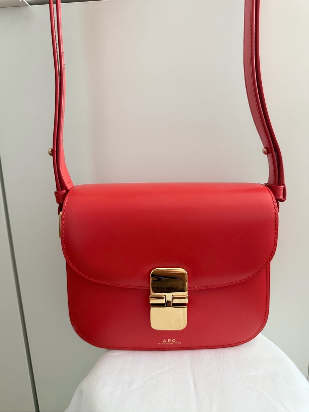 A.P.C. Vibrant Red Leather Crossbody with Gold-Tone Lock